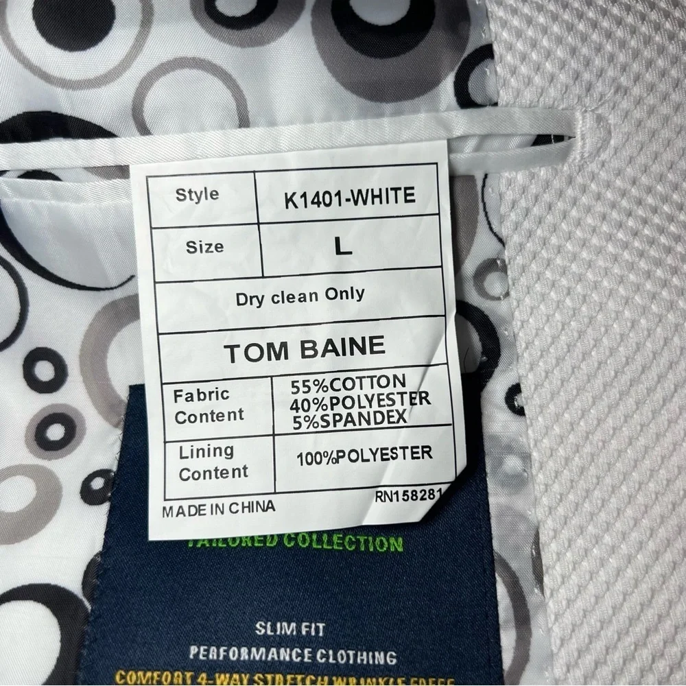 Tom Baine Slim Fit Performance Stretch Waffle Solid Sport Coat White Mens Large